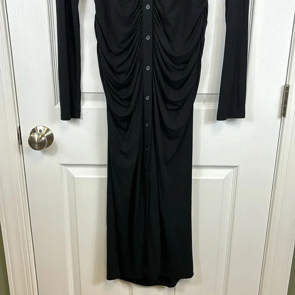 Good American good touch button front black ruched midi dress sz lg - Picture 5 of 8